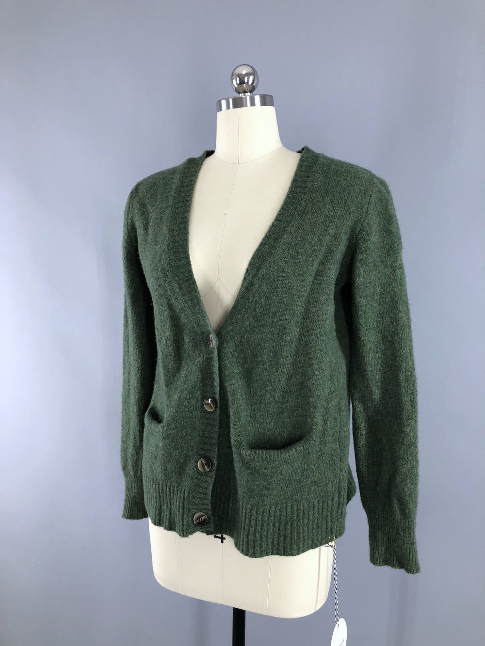 Vintage 1960s Olive Army Green Cashmere Blend Cardigan Sweater