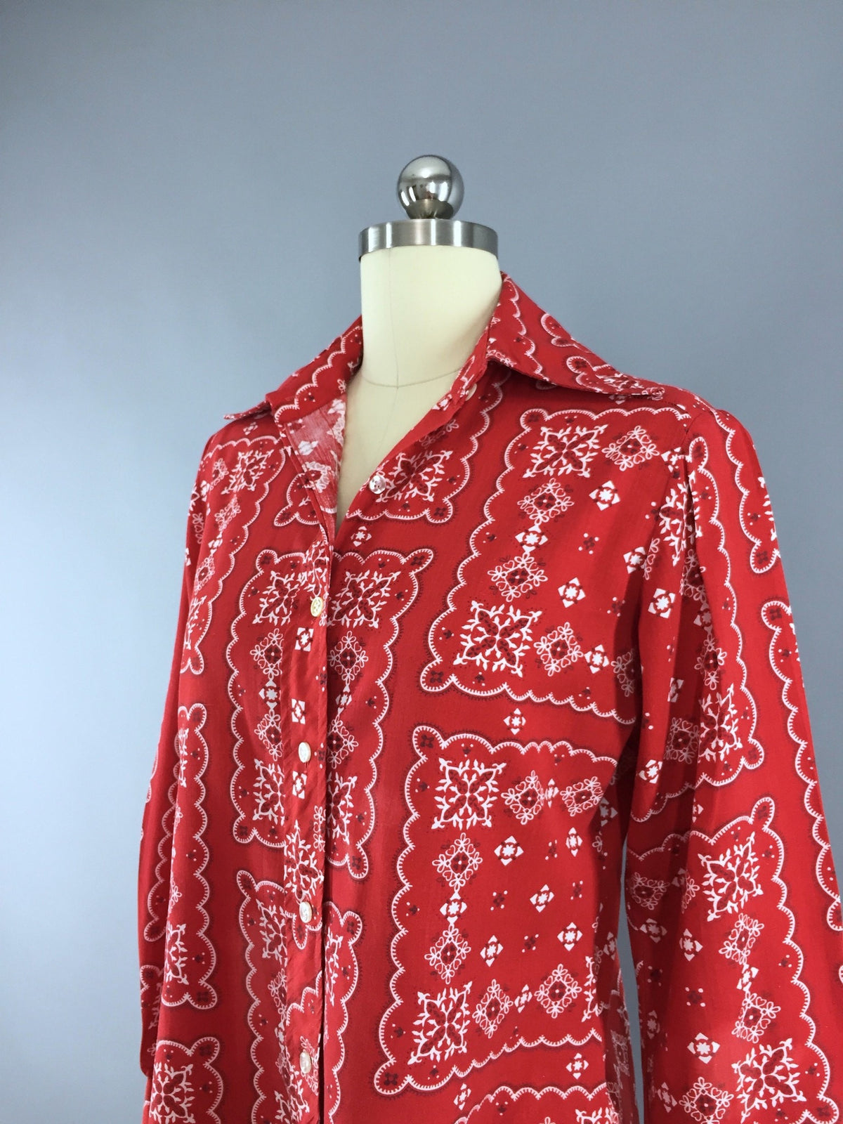 Vintage 1960s Rockabilly Shirt in Red Handkerchief Print