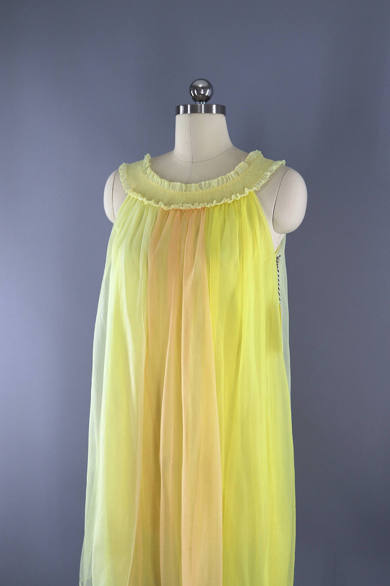Vintage 1960s Saks Fifth Avenue Yellow Chiffon Nightgown