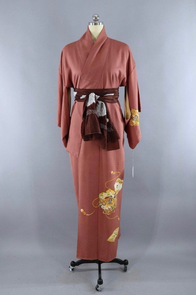 Vintage Peacock Silk Kimono Robe
