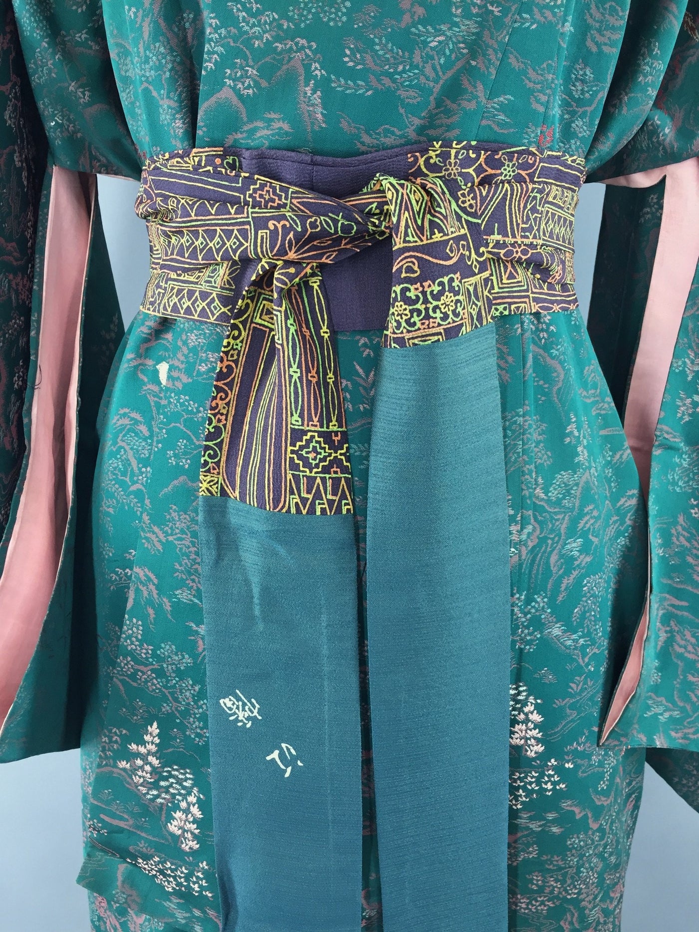 Vintage 1960s Silk Kimono Robe / Omeshi Green Birds Trees – ThisBlueBird