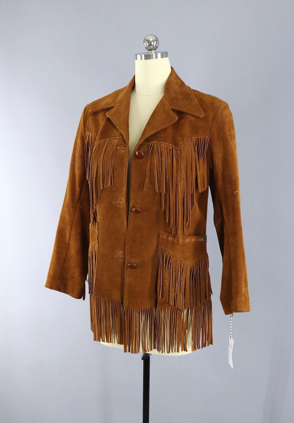 Vintage 1970s Brown Suede Fringed Jacket / Ms. Pioneer