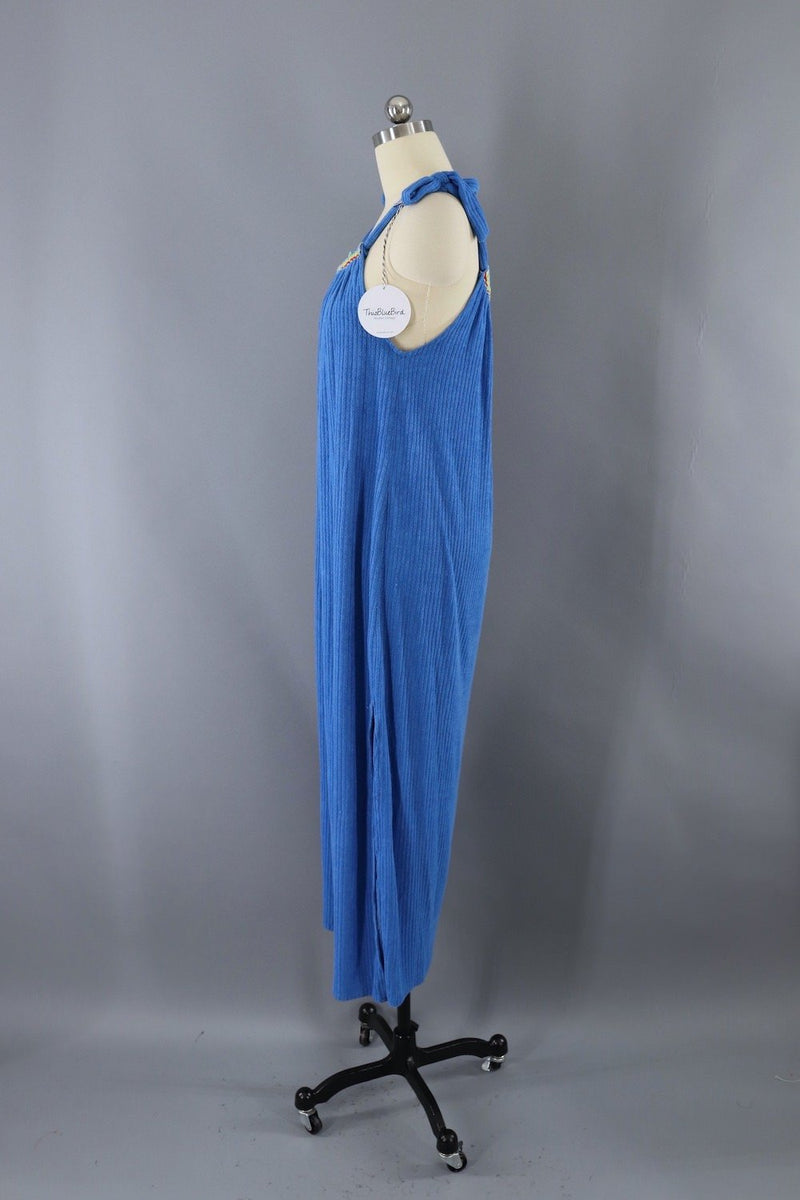 Vintage 1980s Blue Rainbow Terry Cloth Dress