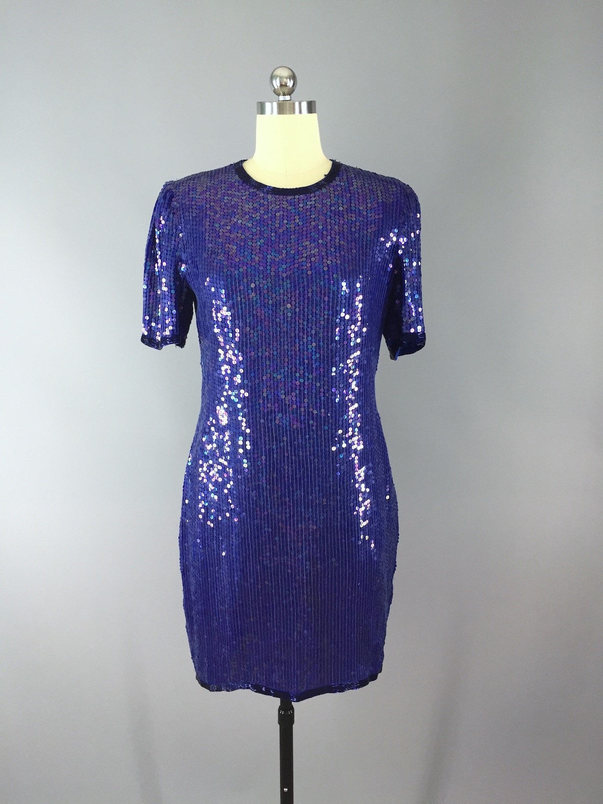Vintage 1980s Blue Sequined Party Dress