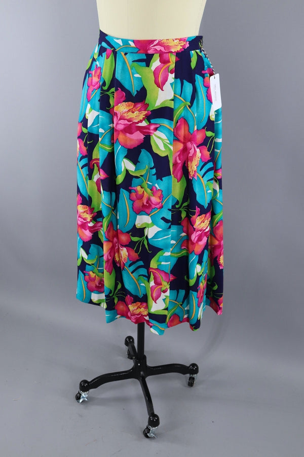 Vintage 1980s Tropical Hawaiian Print Skirt / Orchid Floral ...