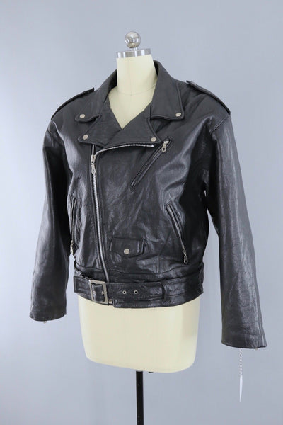 Vintage Black Leather Motorcycle Jacket – ThisBlueBird