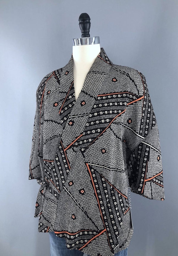 Vintage Black Shibori Silk Kimono Jacket