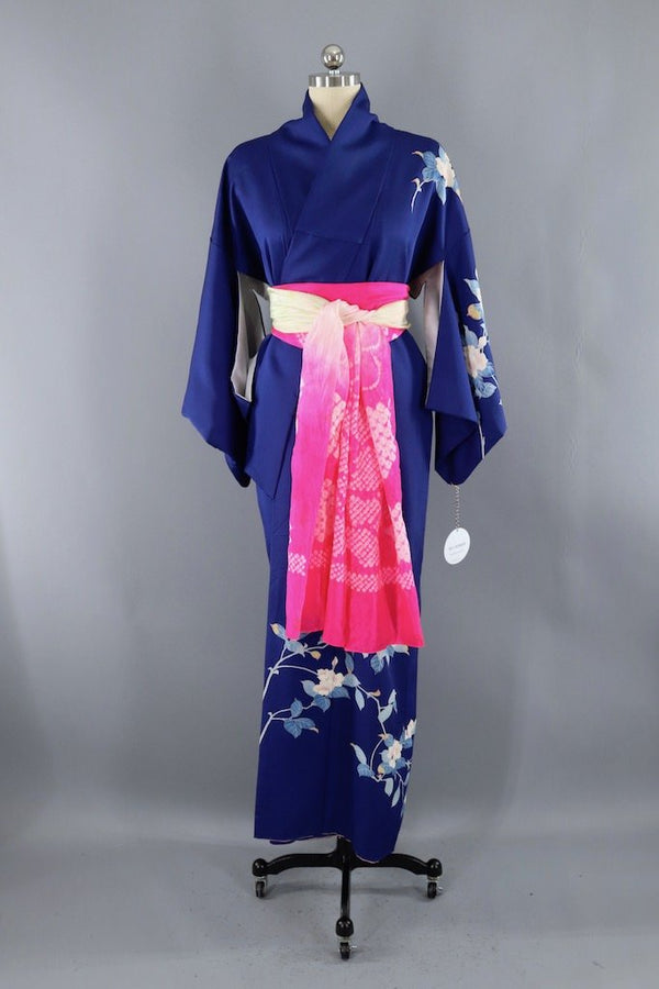 Vintage Blue Floral Kimono Robe