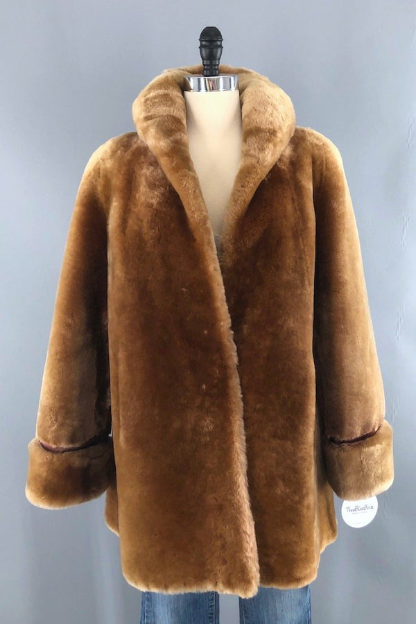 Vintage Caramel Mouton Fur Coat