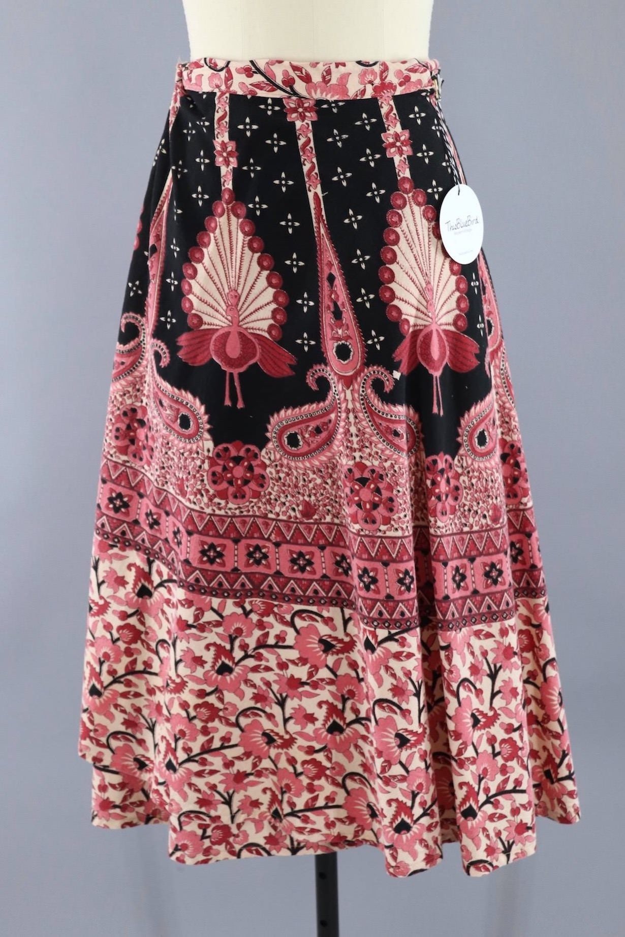 Vintage Cotton Wrap Skirt / Pink Peacock Print – ThisBlueBird