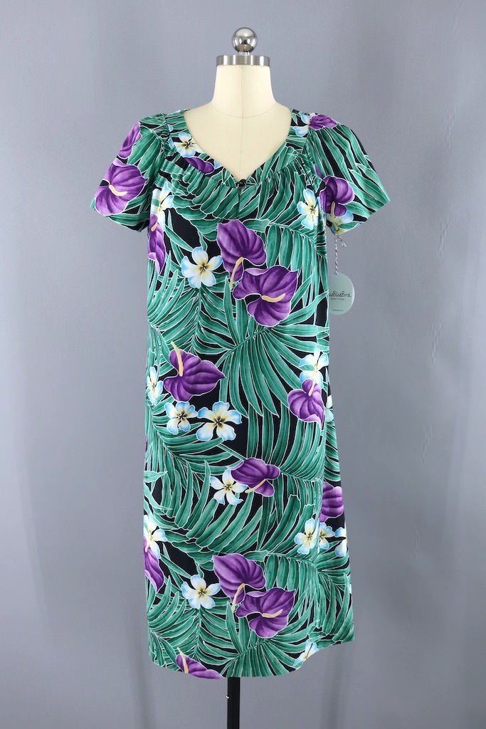 Vintage Green Hawaiian Print Aloha Caftan Dress – ThisBlueBird