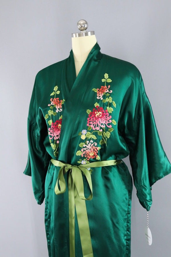 Vintage Green Silk Embroidered Robe