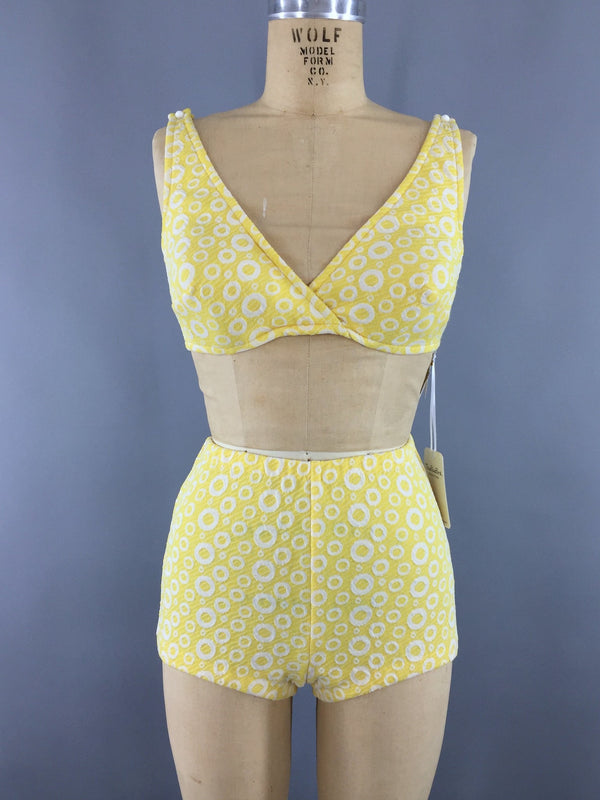 Vintage 1960s Bikini / Itsy Bitsy Teeny Weeny Yellow Polka Dots