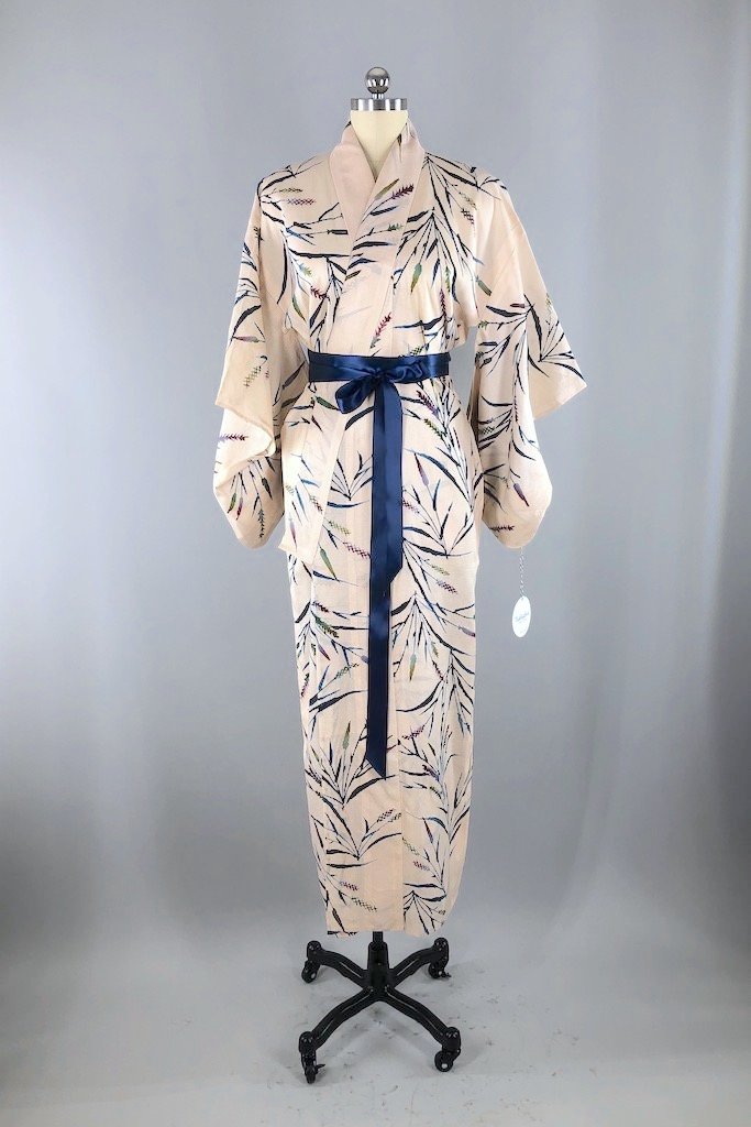 Vintage Ivory Watercolor Summer Silk Kimono Robe – ThisBlueBird