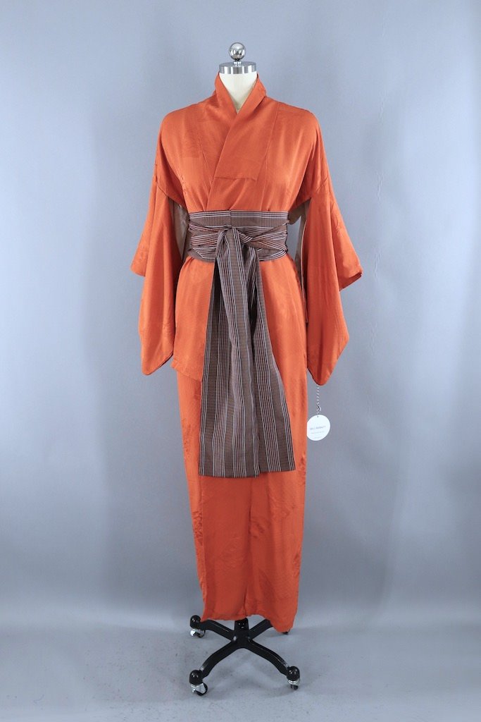 Vintage Orange Silk Kimono Robe