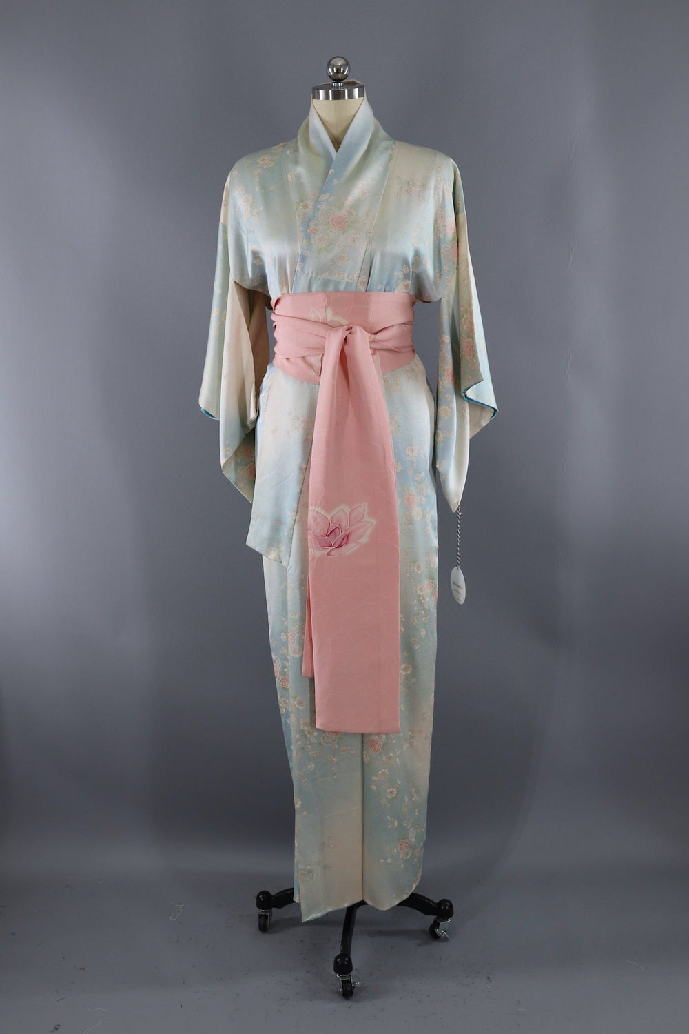 Vintage Pastel Blue Silk Kimono Robe