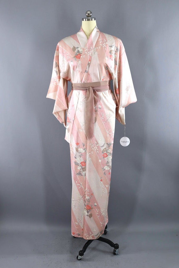 Vintage Pastel Pink Floral Kimono