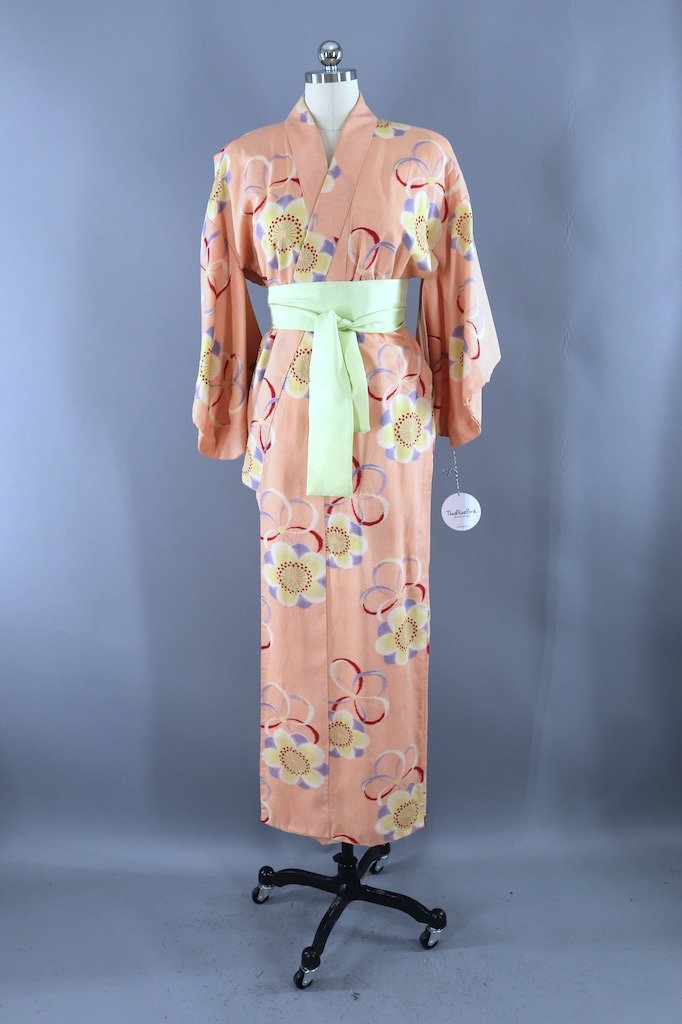 Vintage Peach Floral Cotton Kimono Robe – ThisBlueBird