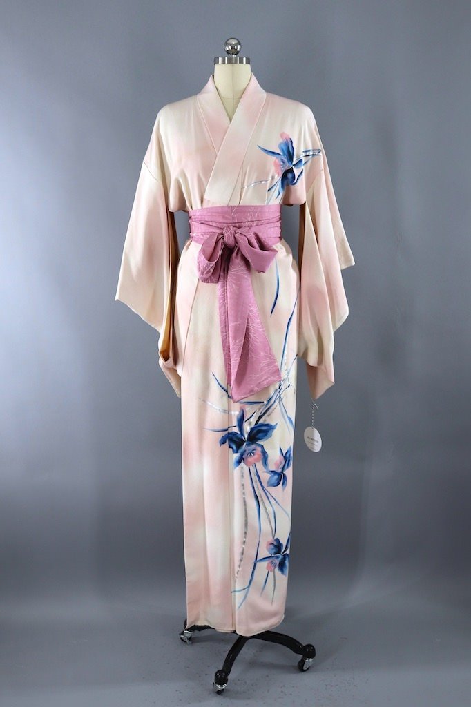 Vintage Pink Orchids Silk Kimono Robe – ThisBlueBird