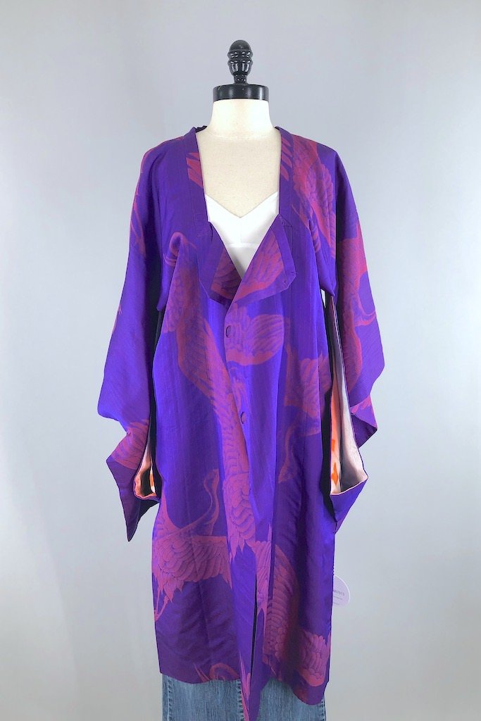 Vintage Purple Cranes Silk Kimono Cardigan – ThisBlueBird