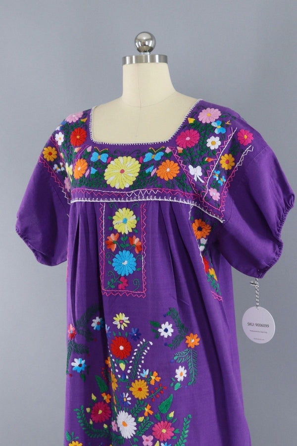 Vintage Purple Embroidered Mexican Dress