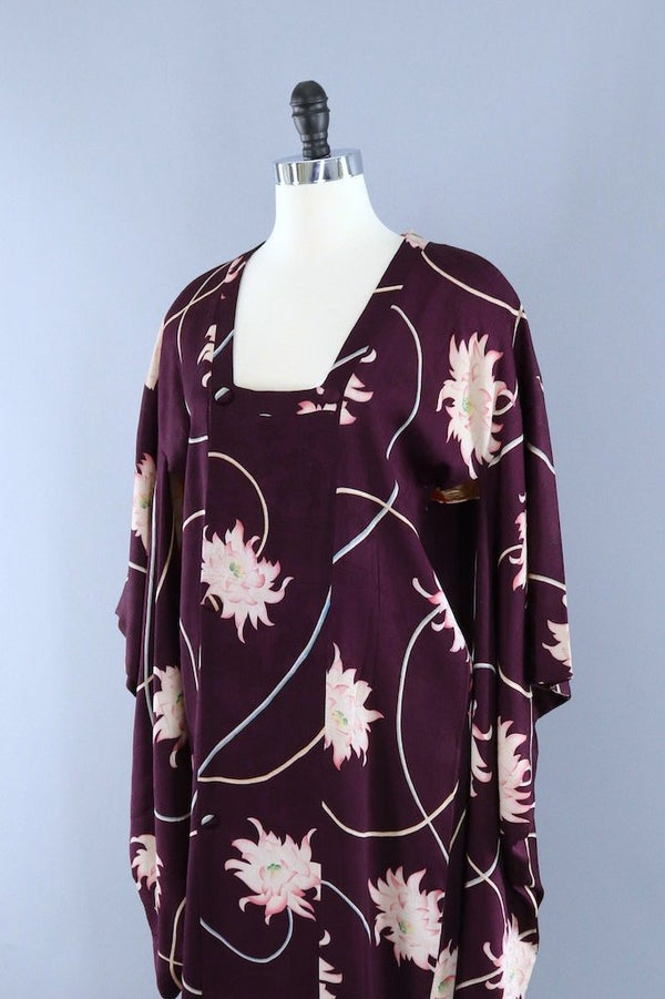 Vintage Purple Lotus Silk Kimono Cardigan