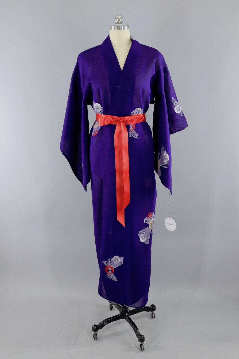 Vintage Silk Gauze Kimono Robe / Blue & Gold Omeshi Geometric