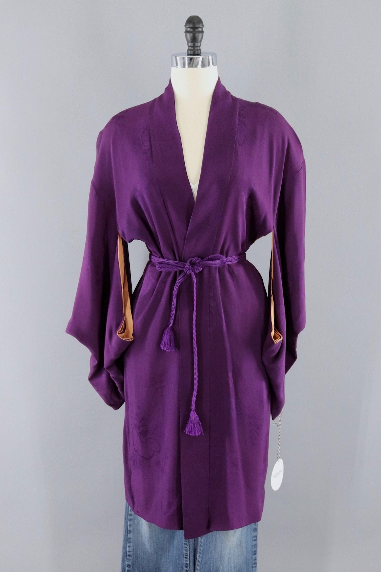 Vintage Silk Kimono Cardigan / Dark Eggplant Purple