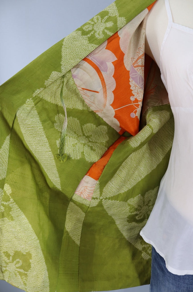 Vintage Silk Kimono Cardigan - Green Shibori