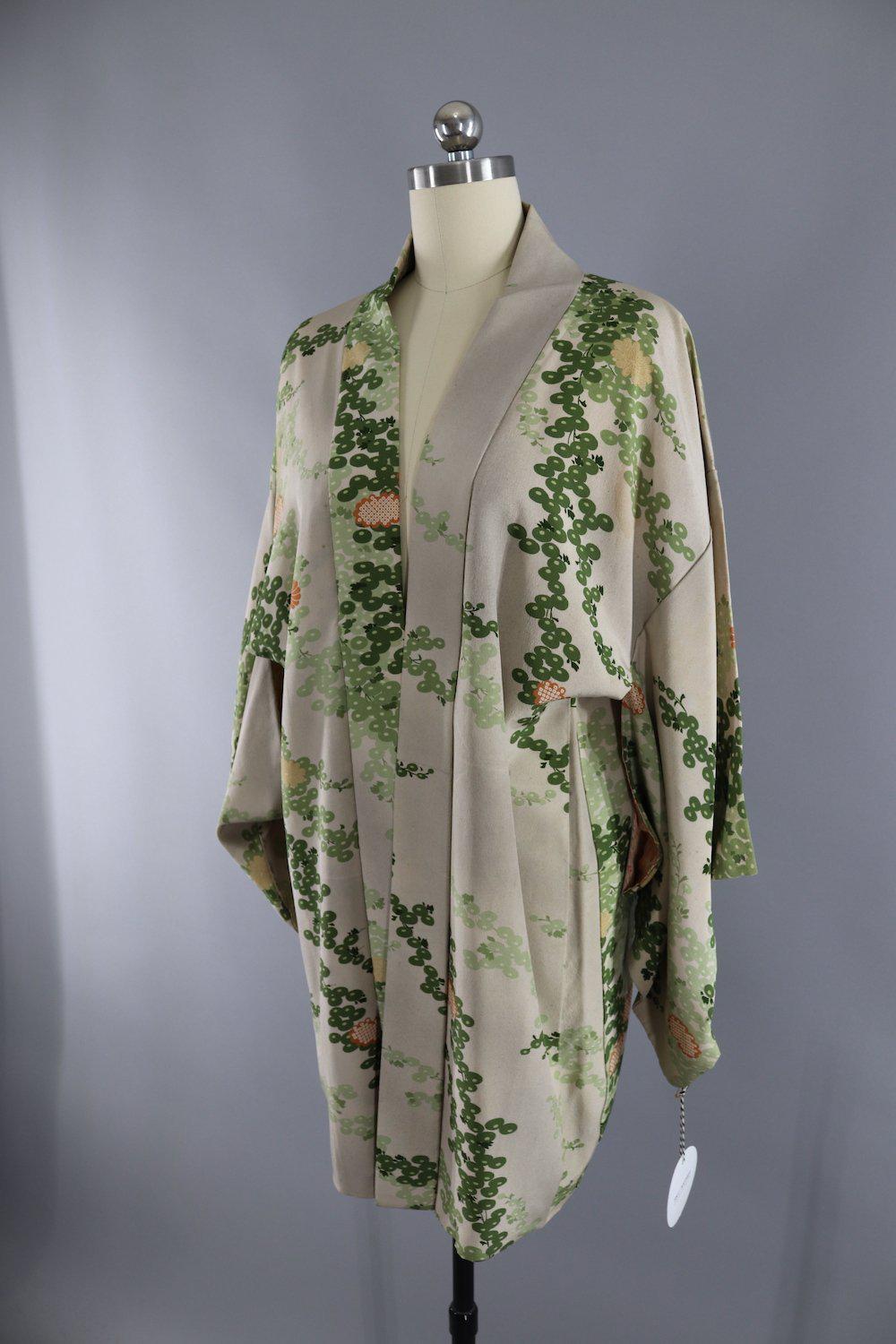 Vintage Silk Kimono Cardigan / Taupe Green Floral – ThisBlueBird