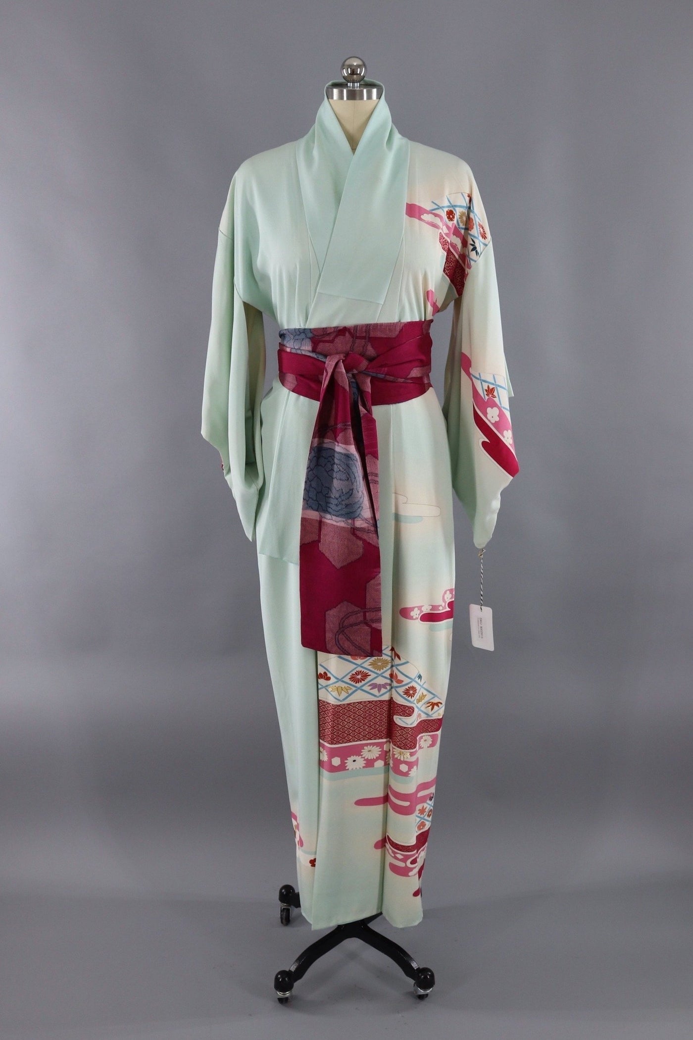 Vintage Silk Kimono Robe - Blue and Pink Floral Clouds – ThisBlueBird