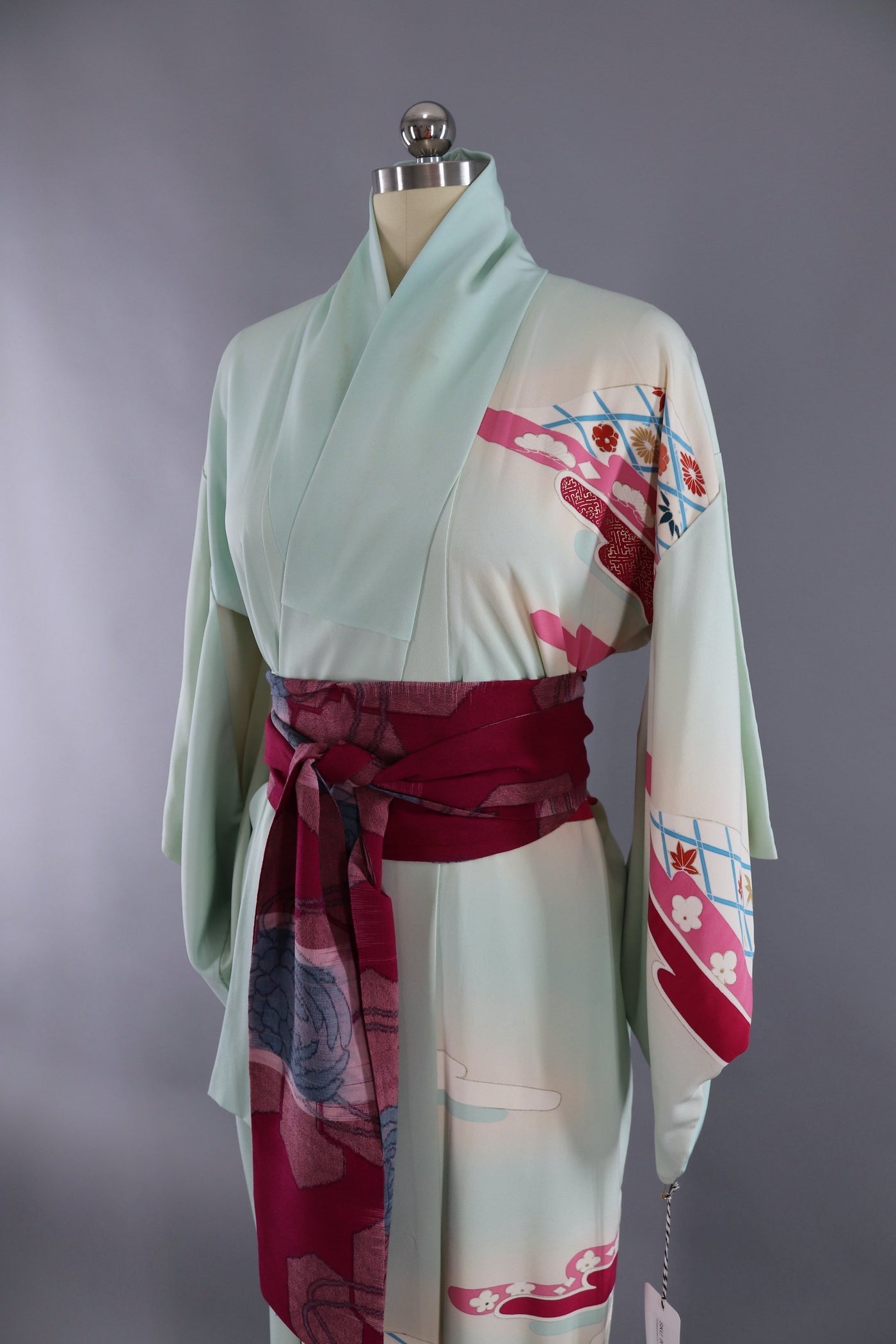 Vintage Silk Kimono Robe - Blue and Pink Floral Clouds – ThisBlueBird