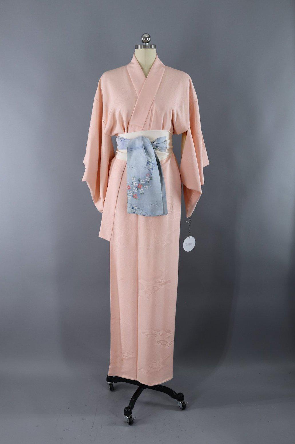 Vintage Silk Kimono Robe / Blush Pink Waves – ThisBlueBird