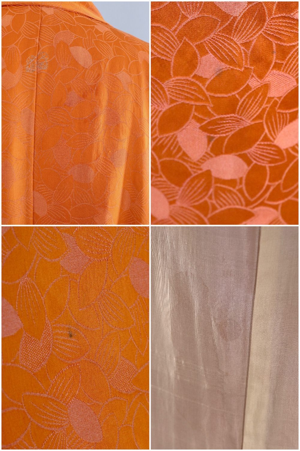 Vintage Silk Kimono Robe / Burnt Orange Leaves