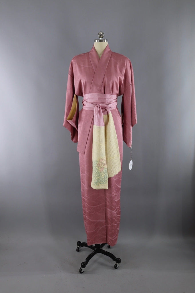 Vintage Silk Kimono Robe / Mauve Pink Fans – ThisBlueBird
