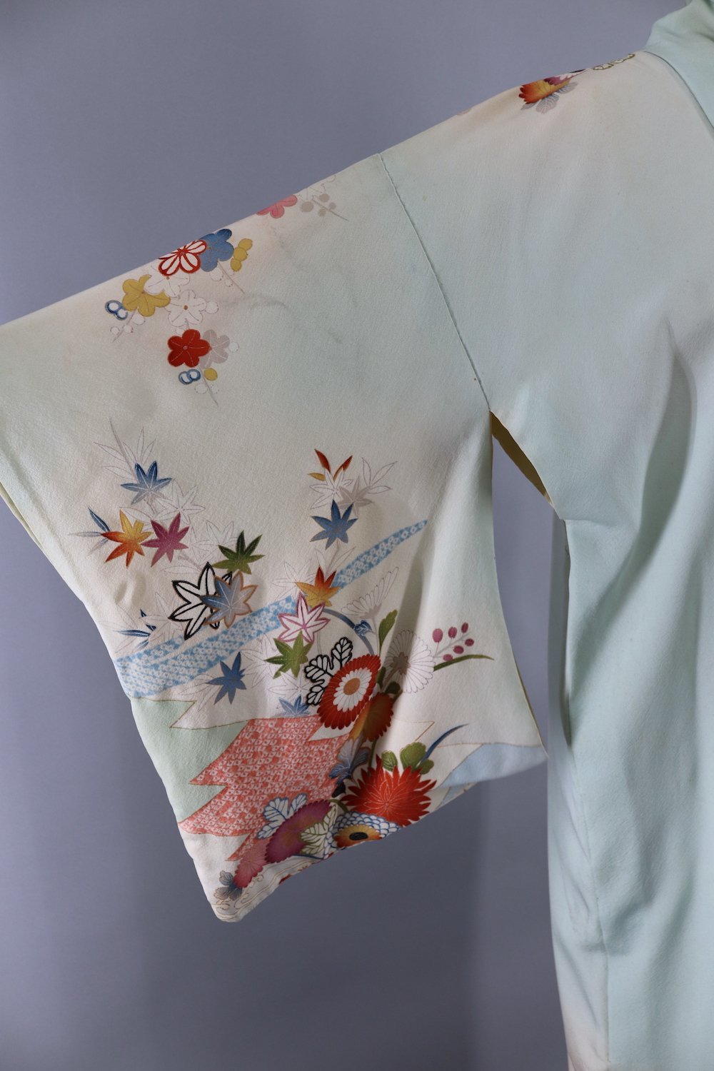 Vintage Silk Kimono Robe / Pastel Blue Floral / Suitable for Costume ...