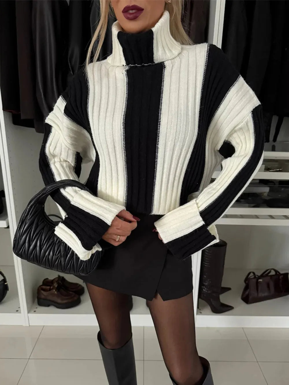 Striped Turtleneck Sweater (Options Available)