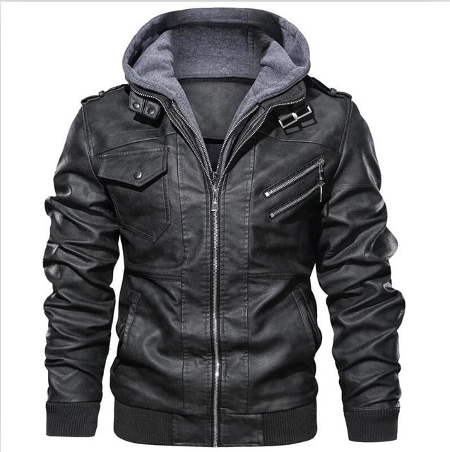 plus size leather jacket with hood