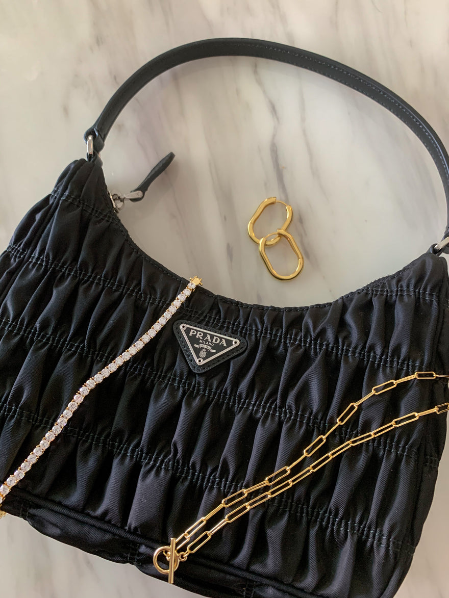 Prada Nylon and Saffiano Leather Shoulder Bag, Black