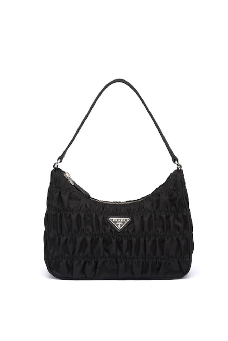 Prada Nylon and Saffiano Leather Shoulder Bag, Black