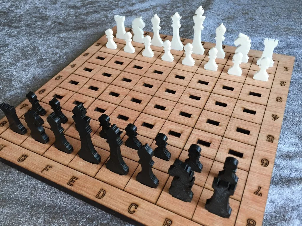 Black and white wooden chess set