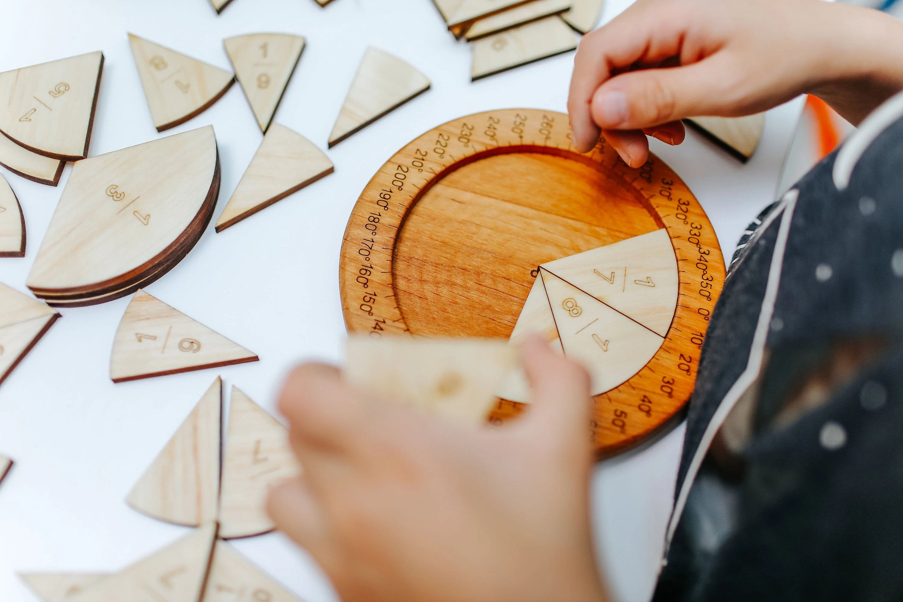 Wooden fraction learning aids for students