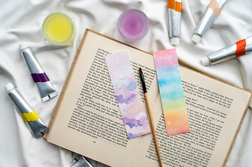 watercolor bookmark idea; bookmark put above the book