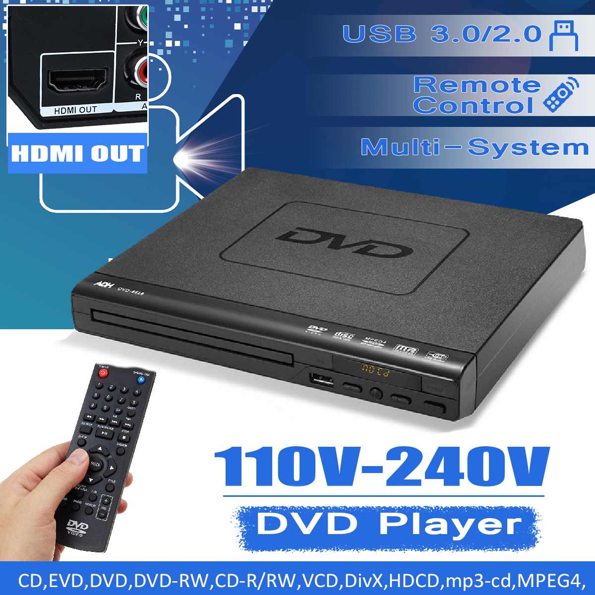 1080p Hd Dvd Spelare Hdmi Usb Multimedia Digital Dvd Tv Stod For Hdmi Cd Svcd Vcd Mp3 Mp4 Video Slowmoose