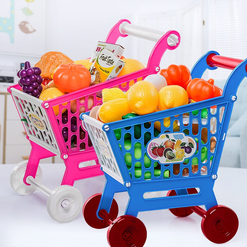 toy supermarket set with shopping trolley