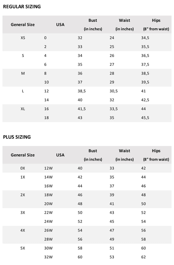 Pink Coconut Boutique Sizing Chart