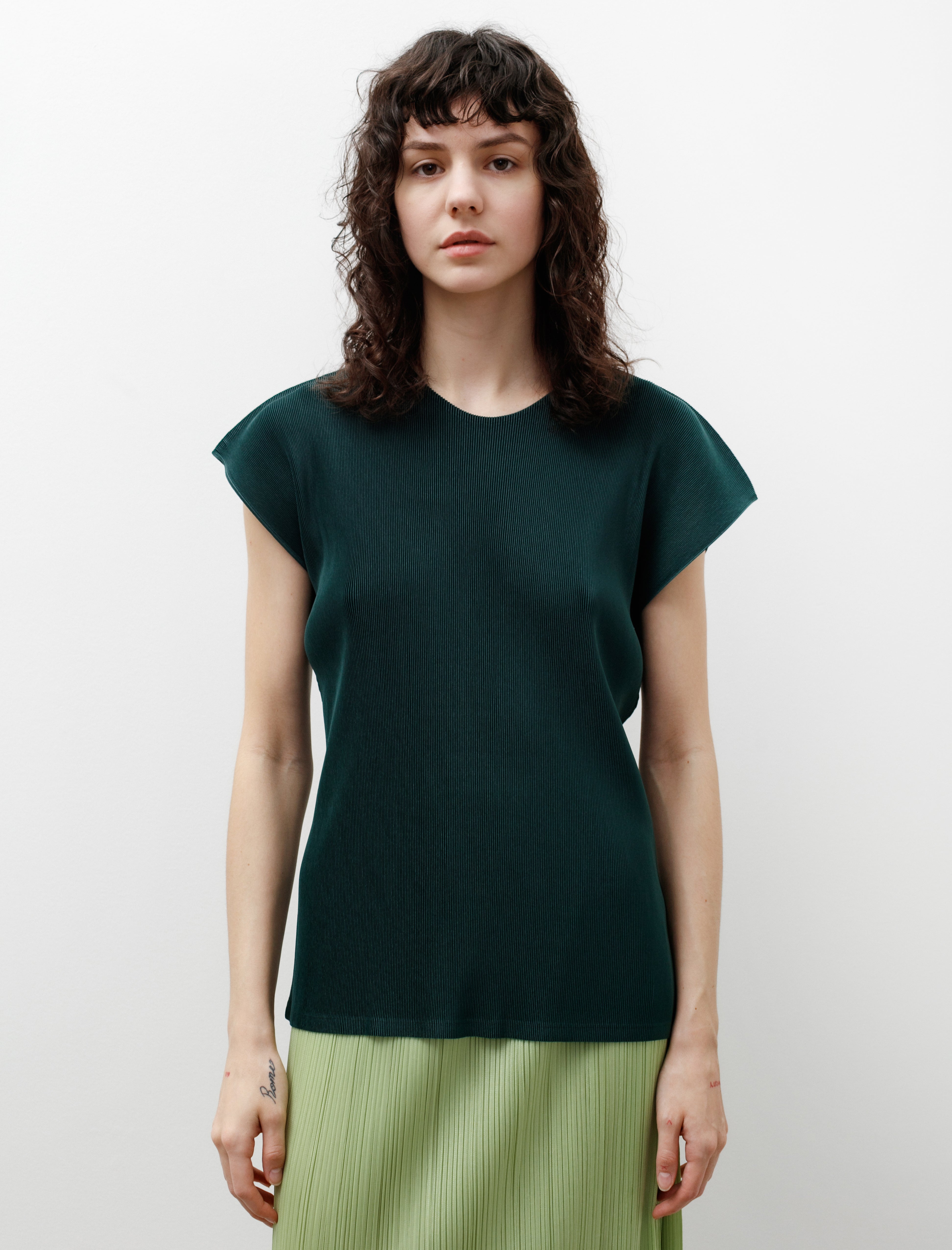 Pleats Please by Issey Miyake Mist Short Sleeve Tee Dark Green