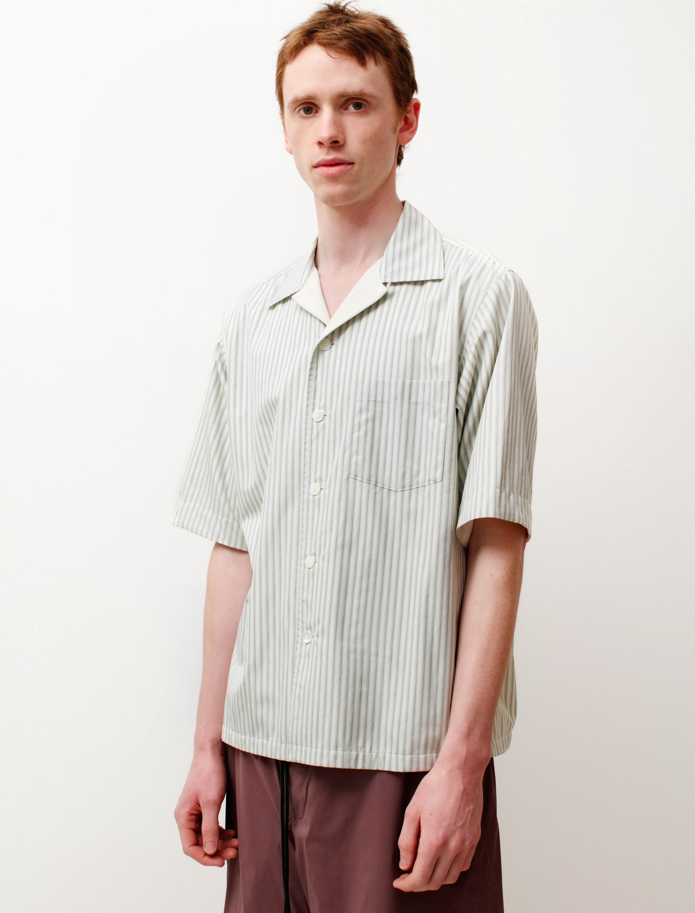 AURALEE＞FINX STRIPE SHORT SLEEVE SHIRT-