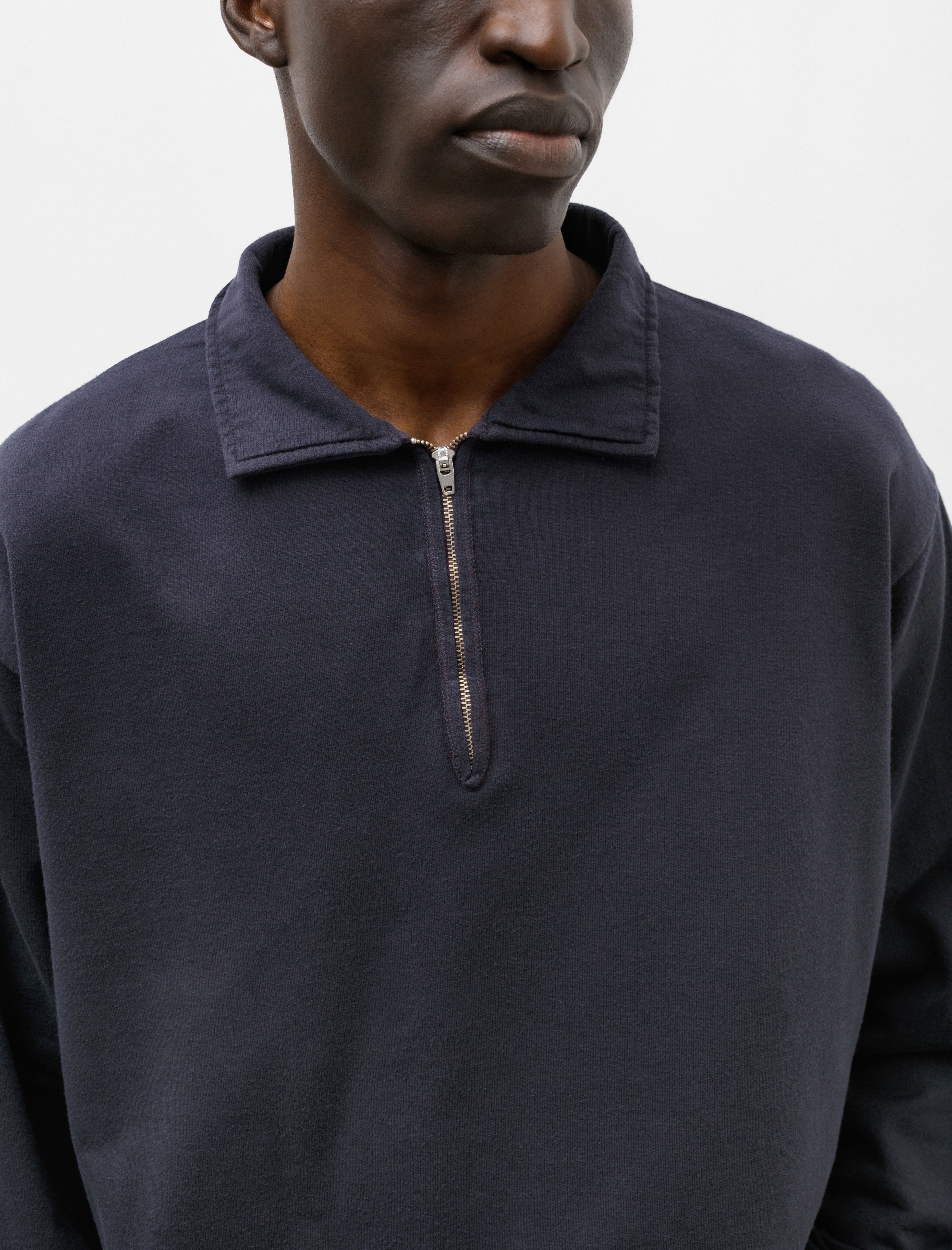 Cotton-Silk Jersey Half-Zip PO Navy