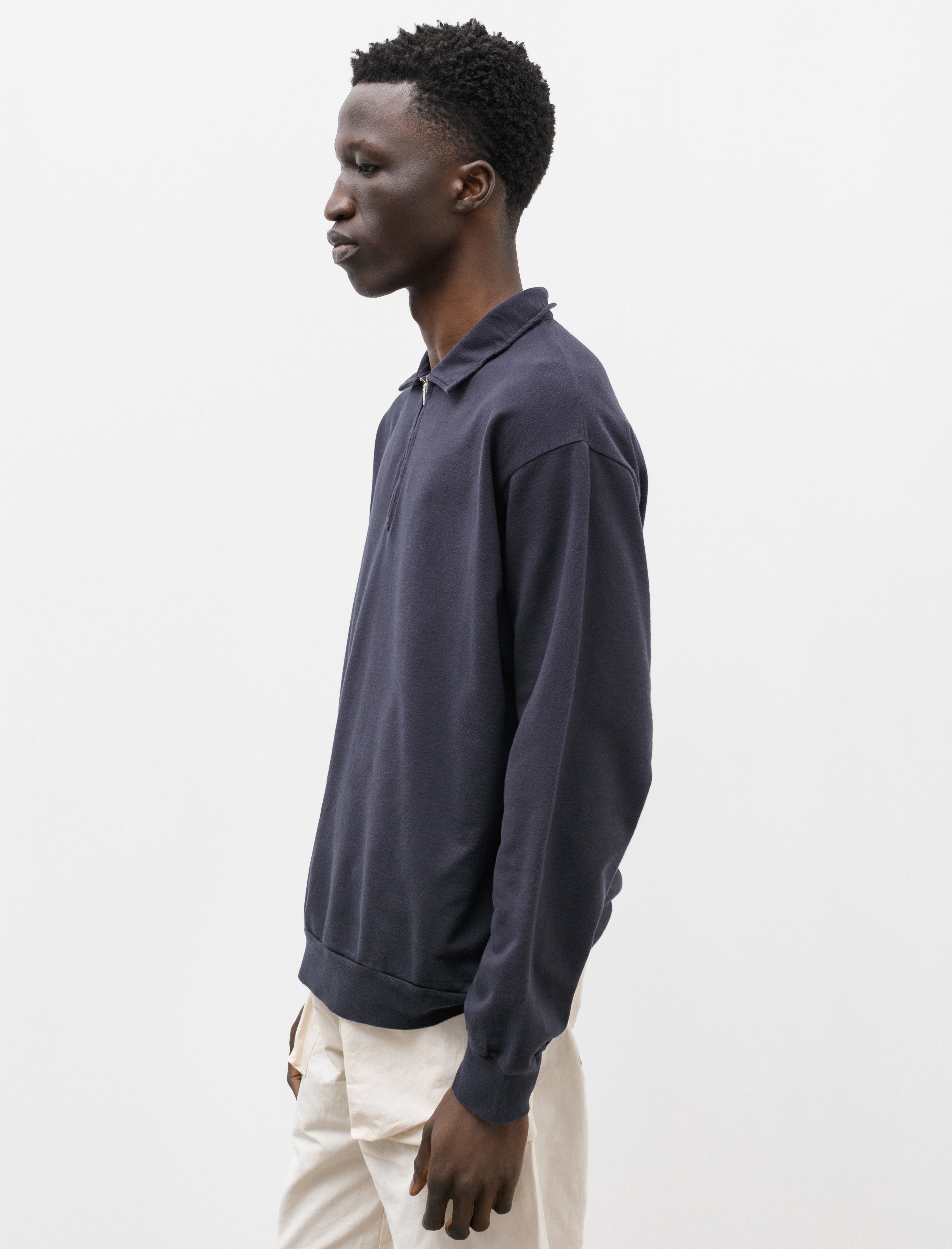 Cotton-Silk Jersey Half-Zip PO Navy